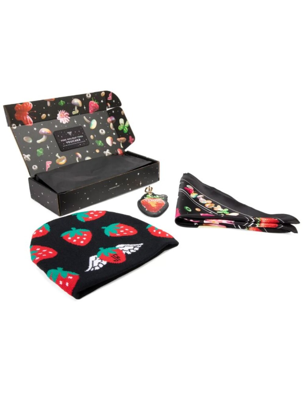 Fluevog Strawberry Beanie - Keychain - Silk Scarf